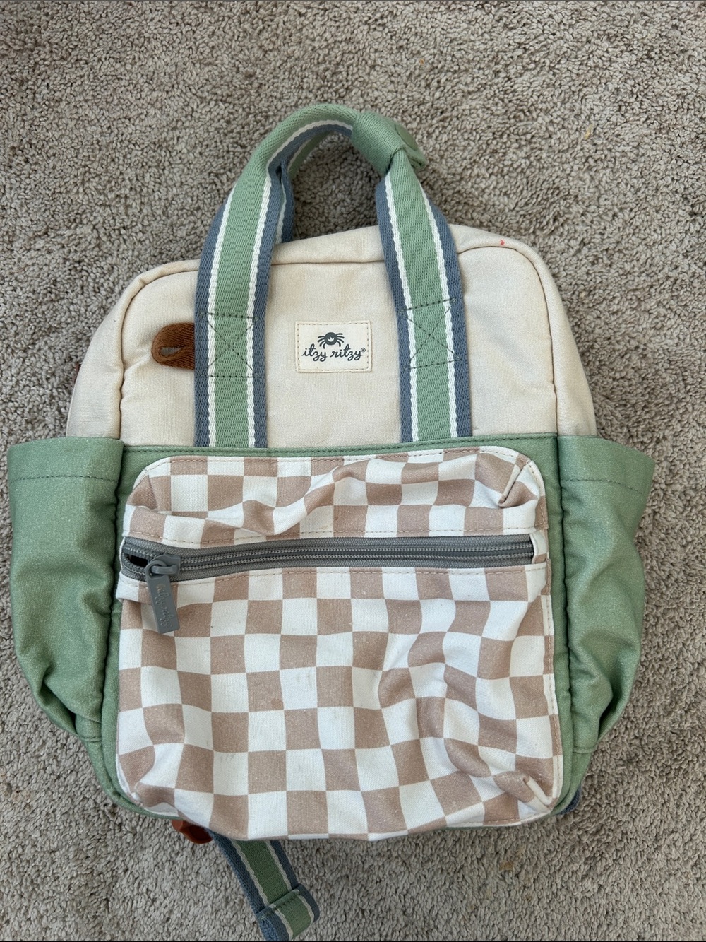 Itzy Ritzy Kids Backpack in Cream, Sage Green, Beige Check